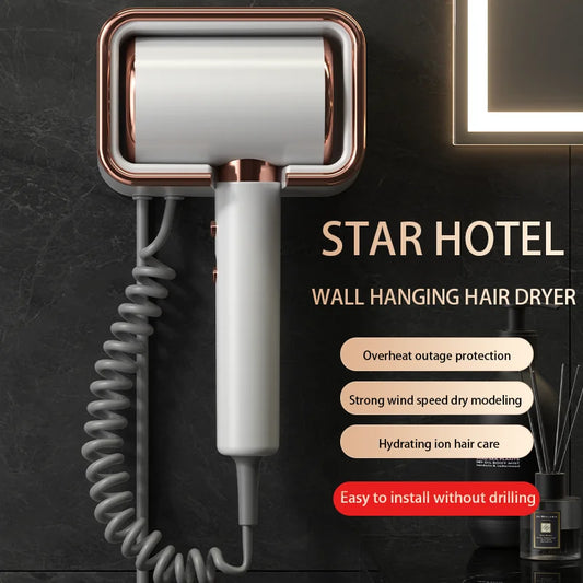 220V Hotel Wall Mounted Hair Dryer Hotel Non punching Negative Ion Hair Protection Cold and Hot Air High Power Hair Dryer