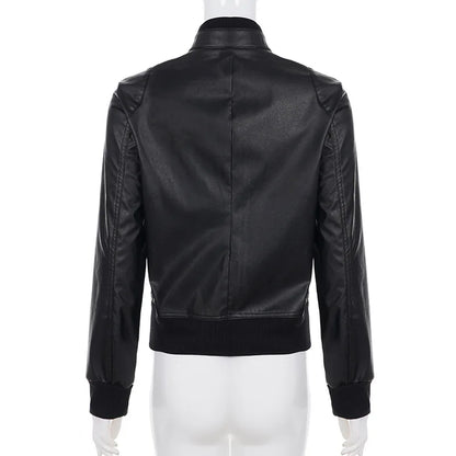 AltGoth Harajuku Streetwear Pu Leder Jacke Mall Gothic Cyber Punk Rollkragen Crop Mäntel Hipster Dark Grunge Rave Outfit Femme