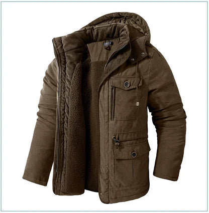 Men's Jacket WINTER USA SIZE Large SIZE Lamb Fleece JACKETS Hooded Cotton Thickened Multi Pocket Casual Mid length Coat