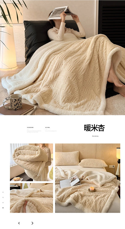 Jacquard Lamb Fleece Only Blanket or Blanket and Pillowcase Sets Soft Warm Milk Velvet Sofa Blanket Queen Autumn Winter Duvets
