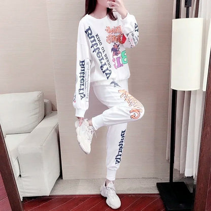 Women's Casual Sweat Suits 2025 Spring Autumn New Tracksuit Fashion Loose Long Sleeved Tops And Pants 2 Two Piece Set For Women.