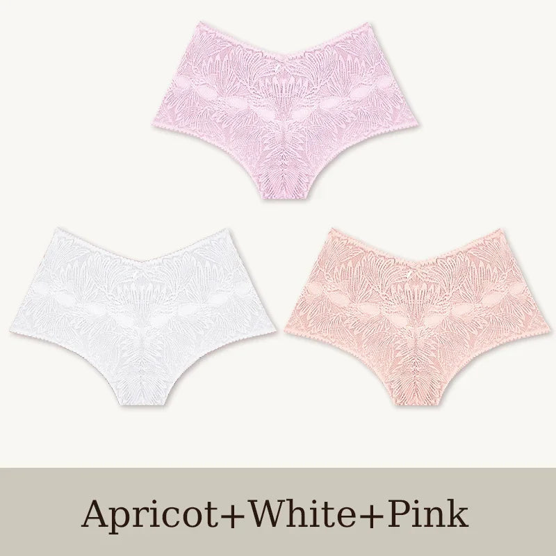 3Pcs Women's Seamless Lace Briefs Women Plus SizePanties Solid Color Breathable Underwear Female Low Waist Soft Lingerie S-XL.