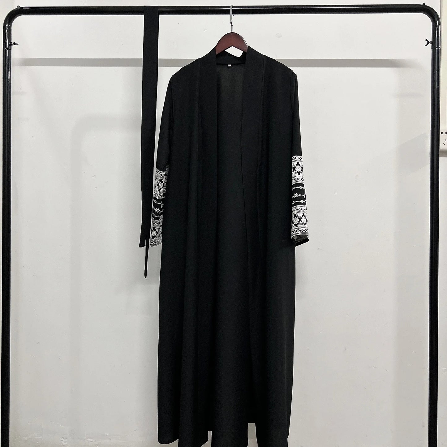 Ramadan Eid Black Open Kimono Abaya with Sashes Damen Dubai Islam Muslim Dress Kaftan Prayer Clothes Women Kebaya Robe Femme.