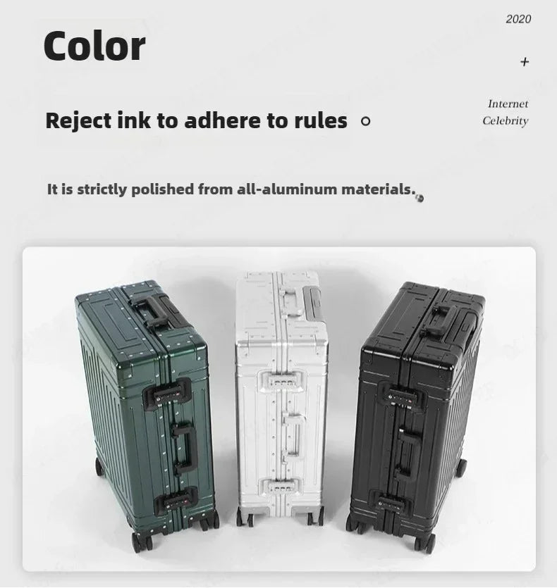 Trolley Box Rollgepäck Silber Koffer mit hoher Kapazität Koffer aus Aluminium-Magnesium-Legierung Universalrad.