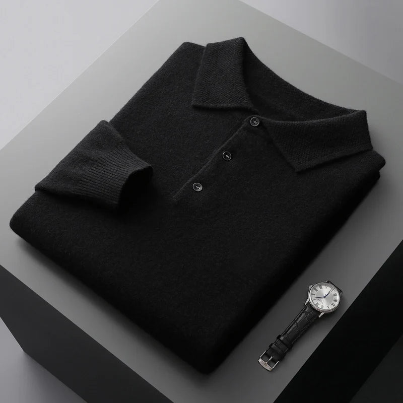 2025 Men's Autumn And Winter 100% Merino Pure Wool Knitted Sweater Men's Business Casual Knitted Polo Collar Pullover Top YJ1815