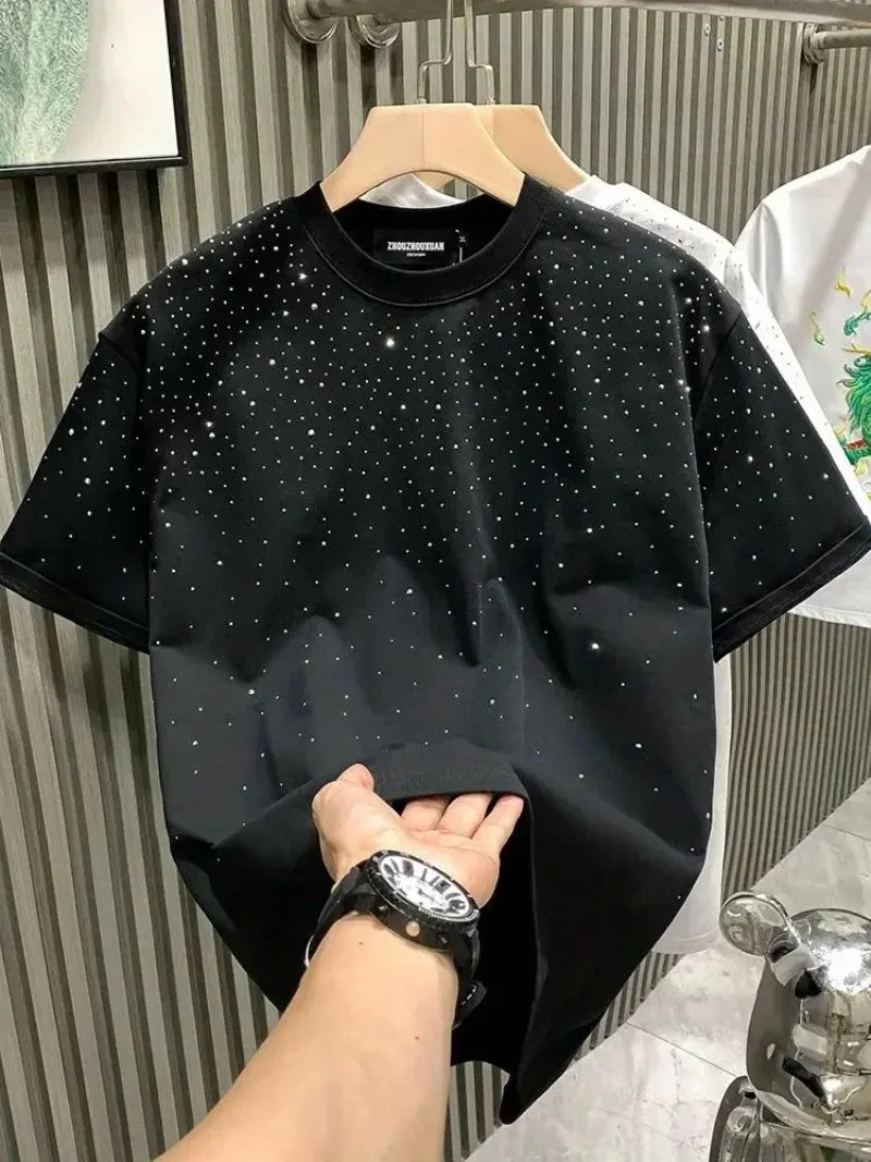 New Luxury Men's T-shirt Hot Diamond Printed Half Sleeve Fashion Round Neck Casual Summer High-end Men Tops T Shirts.