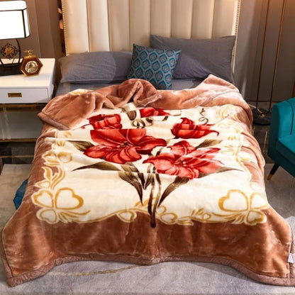 2025 new printed double-layer thickened Raschel blanket single double autumn and winter warm blanket cloud mink blanket