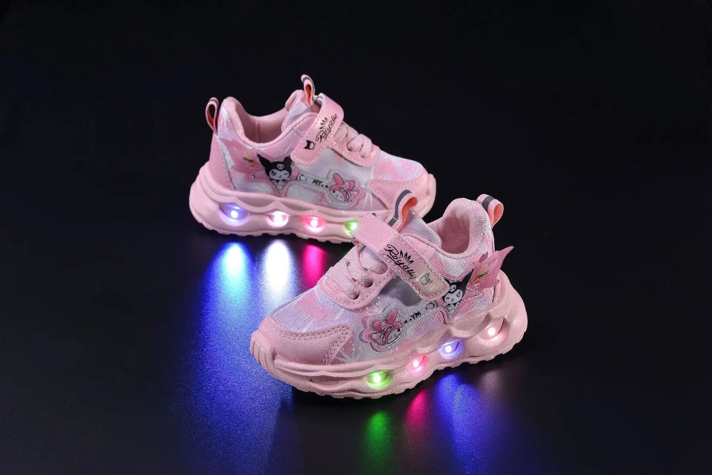 Kids'Casual Shoes Girls Led Light Cartoon PU Leather Spring Fashion Flat Bottom Anti-slip Soft Bottom Pink Purple Size 21-30.