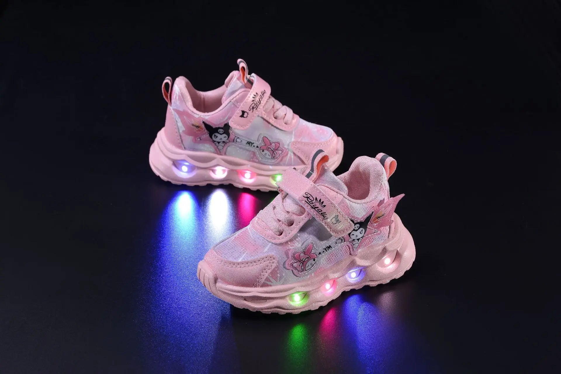 Kids'Casual Shoes Girls Led Light Cartoon PU Leather Spring Fashion Flat Bottom Anti-slip Soft Bottom Pink Purple Size 21-30.