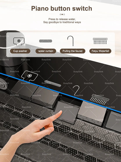 Küchenspüle aus Edelstahl mit Wasserfall, extra große Einzelschüssel, Digitalanzeige, multifunktionale Geschirrspülbecken