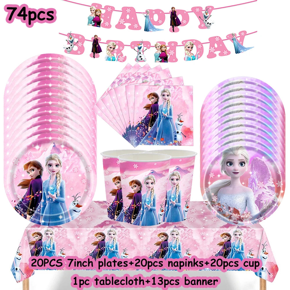 Disney gefroren Geburtstag Dekorationen Mädchen Papier Geschirr Teller Servietten Tassen Schnee königin Geburtstag Deko Hintergrund Luftballons Lieferungen.