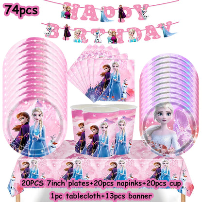 Disney gefroren Geburtstag Dekorationen Mädchen Papier Geschirr Teller Servietten Tassen Schnee königin Geburtstag Deko Hintergrund Luftballons Lieferungen.
