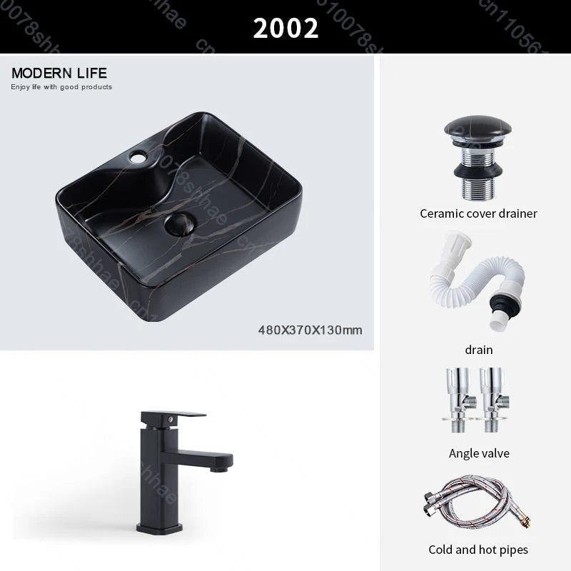 Luxuriöses Vintage-Keramikgefäßwaschbecken für Badezimmer, Waschtisch, Kunstbecken über der Theke, Waschbecken mit Abflusszubehör, Arbeitsplatte