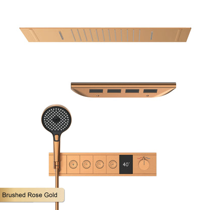 Deckenmontiertes thermostatisches LED-Digitalanzeige-Duschsystem. Eingebetteter Badmischer aus Messing im Wasserfallstil für heißes und kaltes Wasser