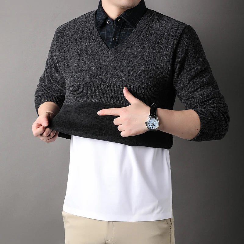 Winter Men Fleece Sweater Thickened Pullover Shirt Collar Sweaters Velvet Clothing Autumn Winter Jumpers Fashion Knitwear.