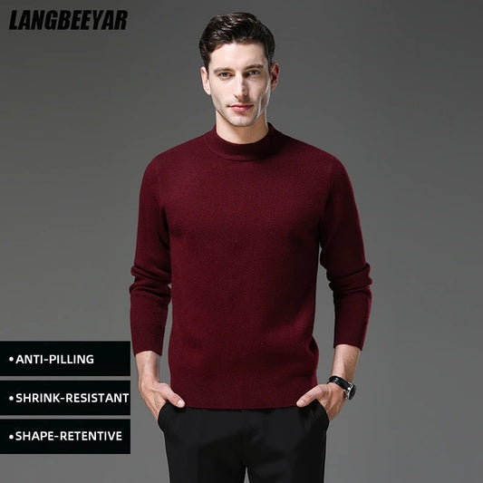 High End Anti-pilling Thick New Fashion Brand Casual Knit Pullover Sweater Half Turtleneck Mens Jumper Designer Clothing.