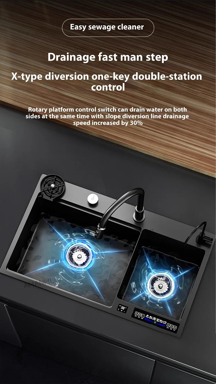 Stainless Steel Smart Water Catalyst Sinks large Double slot Purification Sterilized Fruit Dishwashing Kitchen Sink