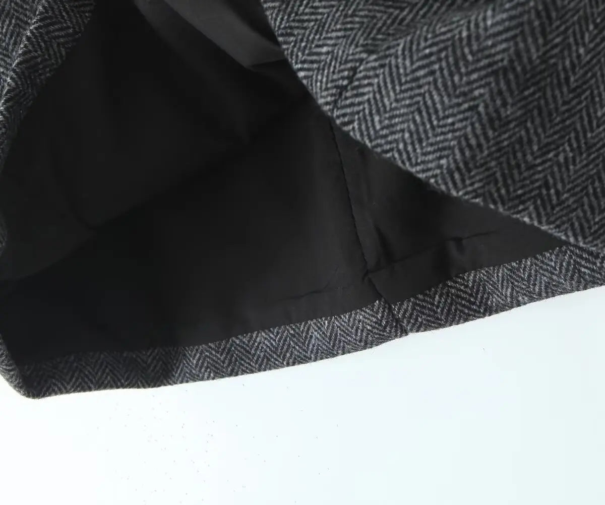 YENKYE Women Vintage High Waist Woolen A-line Mini Skirt Elegant Lady Office Wear Autumn Winter Skirts.