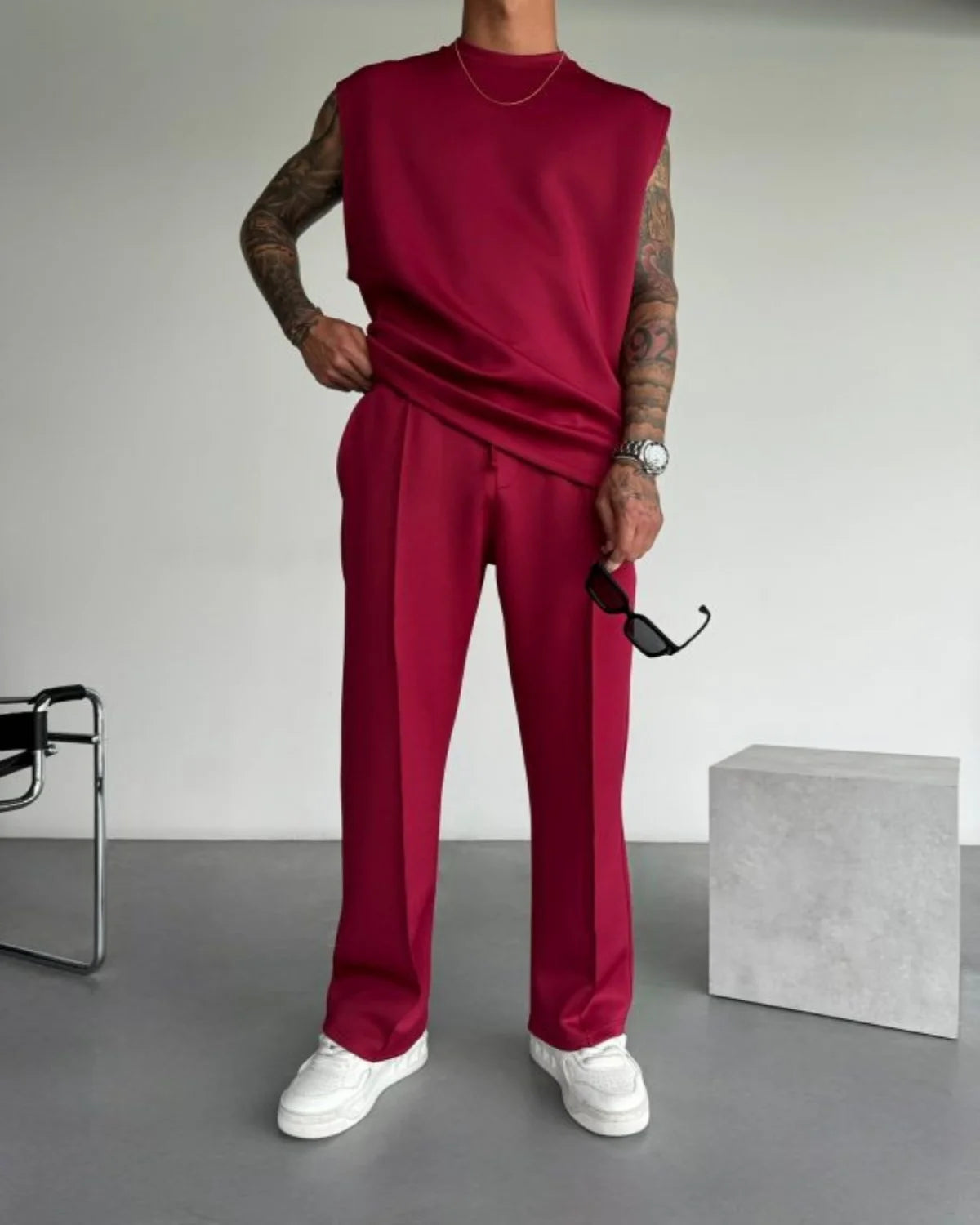 2025 Spring and summer men's new four seasons loose straight tube sports casual pants comfortable suit pants drawstring waistban.