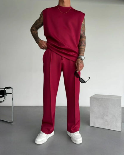 2025 Spring and summer men's new four seasons loose straight tube sports casual pants comfortable suit pants drawstring waistban.