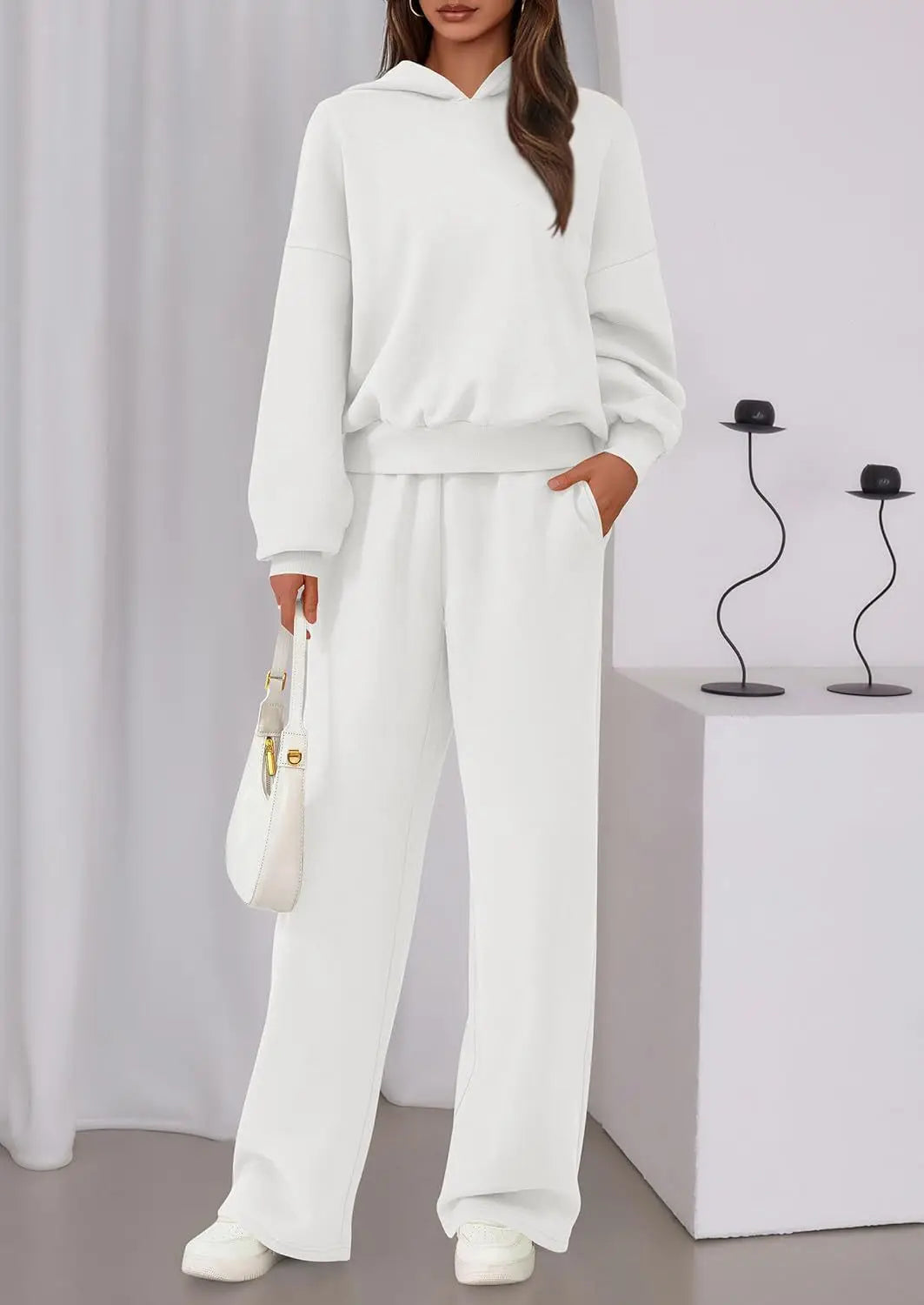 Sport Stil Lose Anzug Herbst Winter Vielseitige frauen Lange-ärmeln Pullover Sweatshirt Sport Breite bein Hosen Zwei-stück Set