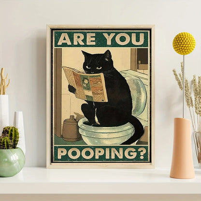 Art quote you are pooping black cat kitten reading newspaper in toilet funny animal poster retro art living room decoration.