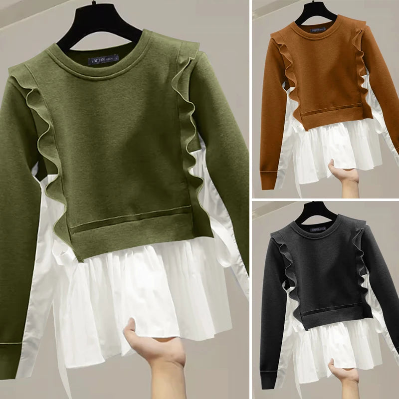 ZANZEA Plus Size Sweatshirts Elegante Pullover Herbst Langarm Damen Gut sitzende O-Ausschnitt Hoodies 2-teilige Strickpullover 5XL.