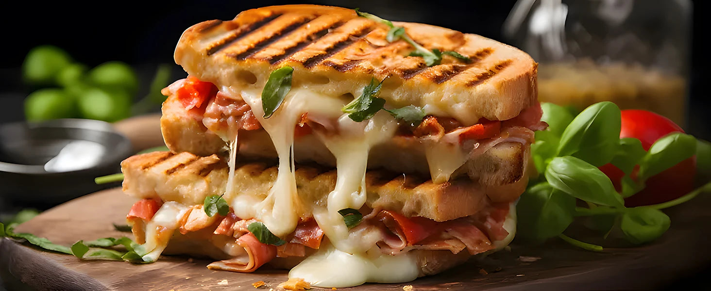 Aigostar contact grill, ceramic-coated, 30-minute timer. Panini grill and sandwich maker for sandwiches, steak, and toasters.