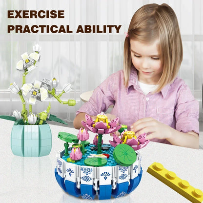 Small Bricks Flower Tree Building Block Kit DIY Home decoration Potted Plant Flower Botanical Construction Toy Girl Gift.