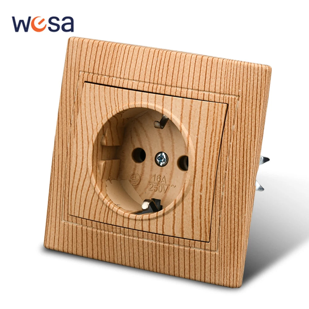 WESA Holzsteckdose, 16 A, EU-Standard, Steckdose, nicht geschliffen, 86 mm x 86 mm, flammhemmende Kunststoffplatten-Wandsteckdose.