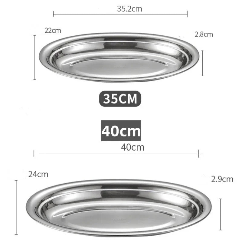 1Pcs 304 Stainless Steel Plate Oval Fish Dish Dinner Dessert Food Sushi Snack Steaming Fruit Dish Household Restaurant Tableware.
