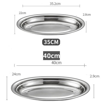 1Pcs 304 Stainless Steel Plate Oval Fish Dish Dinner Dessert Food Sushi Snack Steaming Fruit Dish Household Restaurant Tableware.
