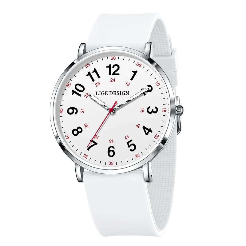 LIGE Fashion Elegant Watches for Woman Ladies Candy Color Silicone Casual Luminous Waterproof Dress Quartz Women's Wristwatches