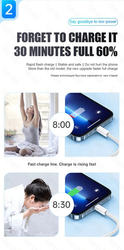 1-50Pcs 60W USB C to Type C Weaving Cable For Apple iPhone 11 12 13 14 15 16 Pro Max Plus Fast Charging Cable Phone Accessories.