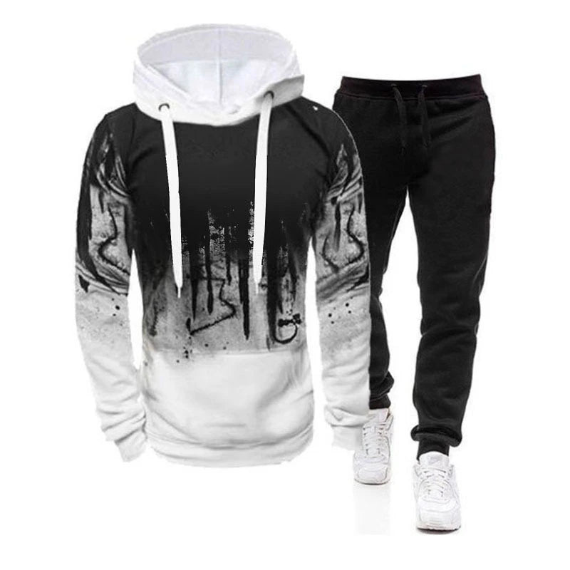 Spring Autumn Men's 2Pcs Suit Sweatshirt Splash Hoodies+Tracksuit Pants Casual Fitness Male New Sportwear Men Clothing.