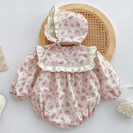 Herbst Frühling Infant Baby Mädchen Bodys + Hut Baumwolle Langarm Blumen Druck Neugeborenen Baby Mädchen Overall Baby Mädchen Kleidung