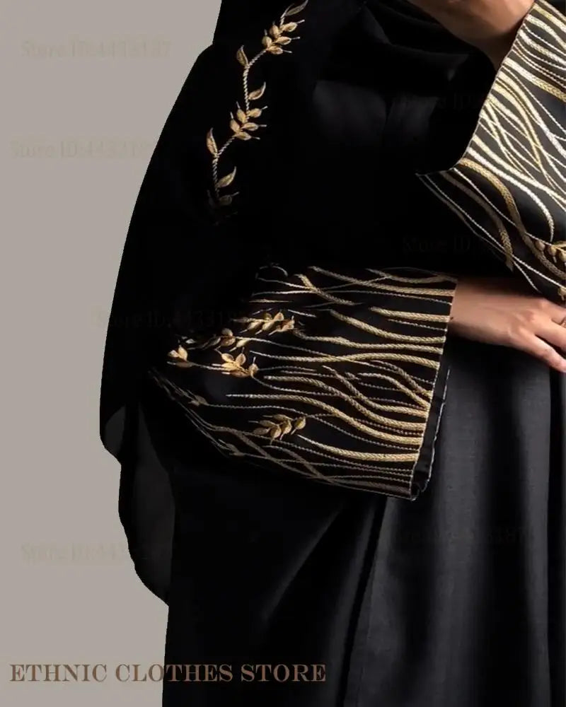 Muslim Women Dress Elegant Black Embroidery Abaya Long Robe Dubai Luxury Eid Ramdan Prayer Dress Kebaya Kaftan Moroccan Dresses.