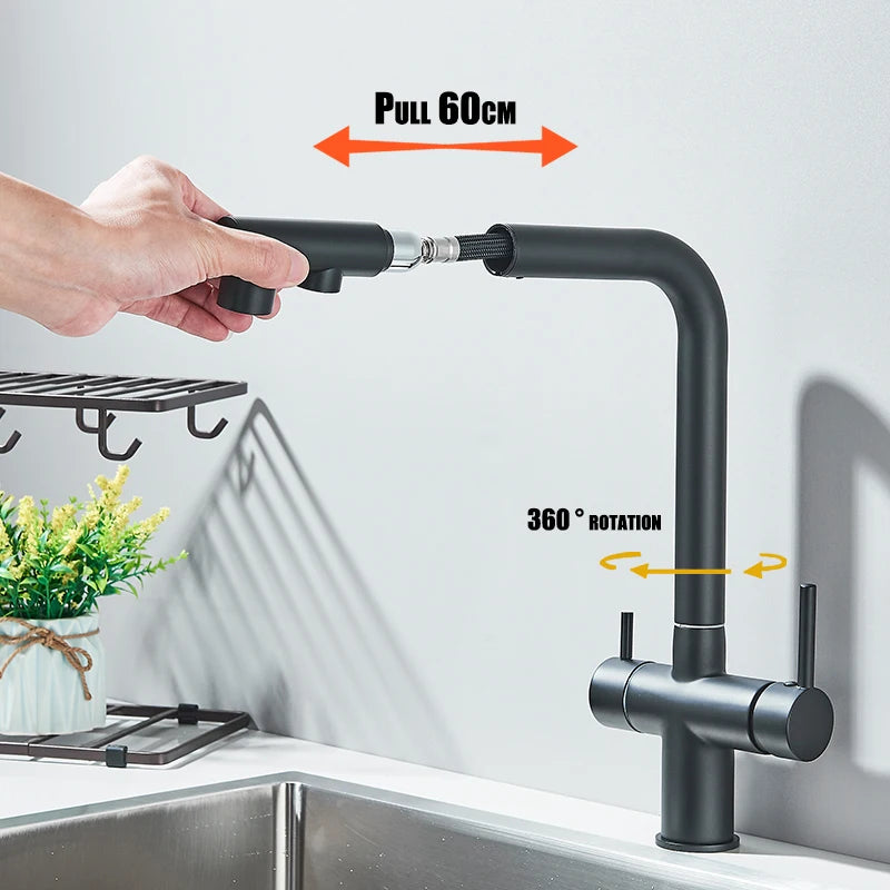 Pulling Filter Kitchen Faucet Hot & Cold Water Mixer Dual Mode Filtration Purification Kitchen Sinks 360 Rotation