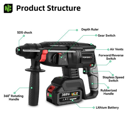 1680W 26MM Bürstenlosen Elektrischen Bohrhammer Multi-funktion Bohren Hammer Schlagbohrmaschine Power Tool Für Makita Batterie pin