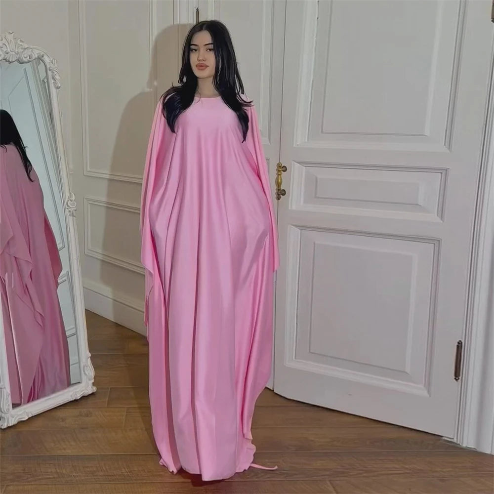 Eid glänzende Fledermaus Satin Abaya Dubai Luxus muslimische Abayas für Frauen Maxi Kaftan Kleid islamische Kleidung Kaftan Marocain Femme.