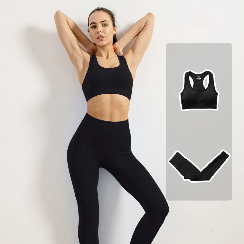 Women Vital Seamless Yoga Fitness Clothing Set High Waist Gym Leggings Crop Tops Sports Tracksuit Plush Up Sports Outfits