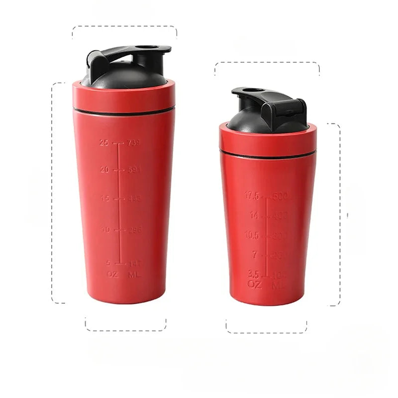 500ML/750ML Stainless Steel Protein Powder Shaker Bottle with Steel Ball and Scale Leak Proof Gym Fitness Sport Whey Shakes Cup.