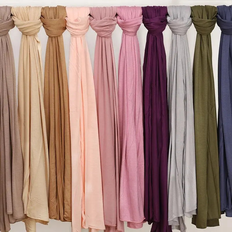 Modal Cotton Jersey Hijab Scarf Long Muslim Shawl Plain Soft Turban Tie Head Wraps For Women Africa Headband 170x60cm.