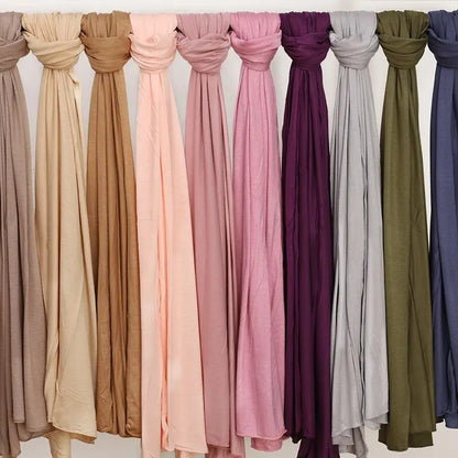Modal Cotton Jersey Hijab Scarf Long Muslim Shawl Plain Soft Turban Tie Head Wraps For Women Africa Headband 170x60cm.