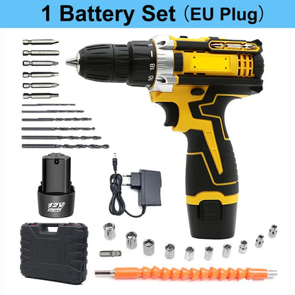12V Lithium Bohrmaschine Elektroschrauber Hand Bohrmaschine Elektrowerkzeug Set Multifunktionale Zubehörbox Verpackung