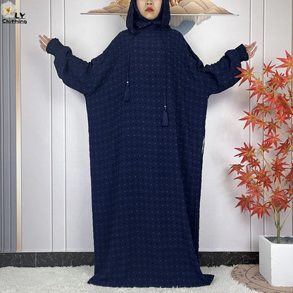 2024New Pure Cotton Ramadan Muslim Two-Hat Abaya Dubai Turkey Islam Prayer Clothes Loose Robe Islamic Women Traditional Clothing