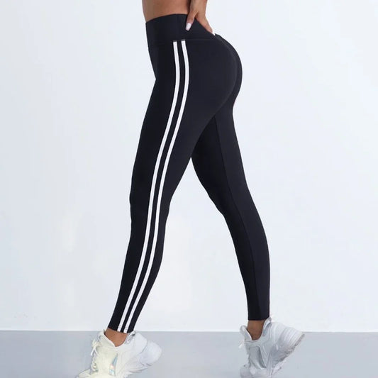 Yoga-Leggings für Damen, gestreift, schlank, Sporthose, hohe Taille, Hüftheben, lässige Strumpfhosen, Workout, Laufen, dehnbare Gym-Leggings
