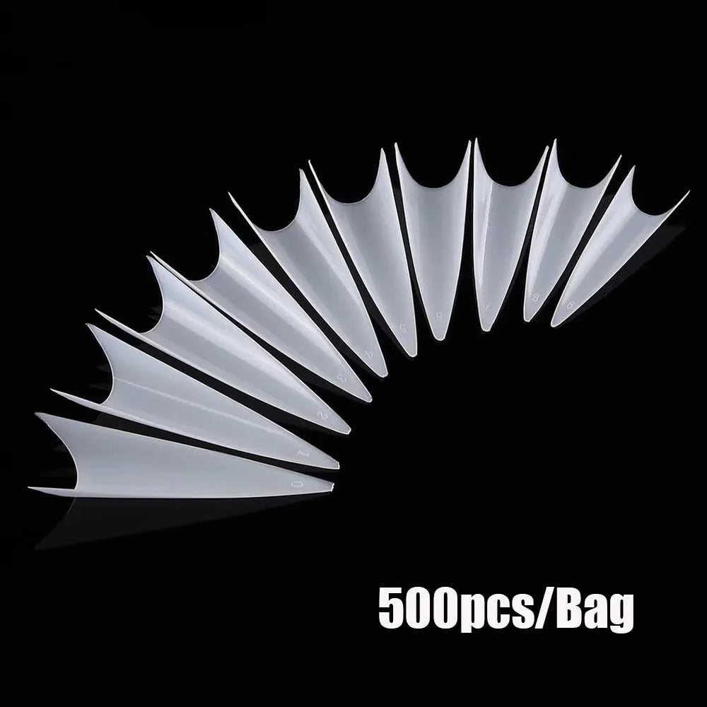 500/600pcs Long Pointed Fake Nail Tips Stiletto Half Cover French Acrylic UV Gel False Nail Extension Press On Nails Manic Tool