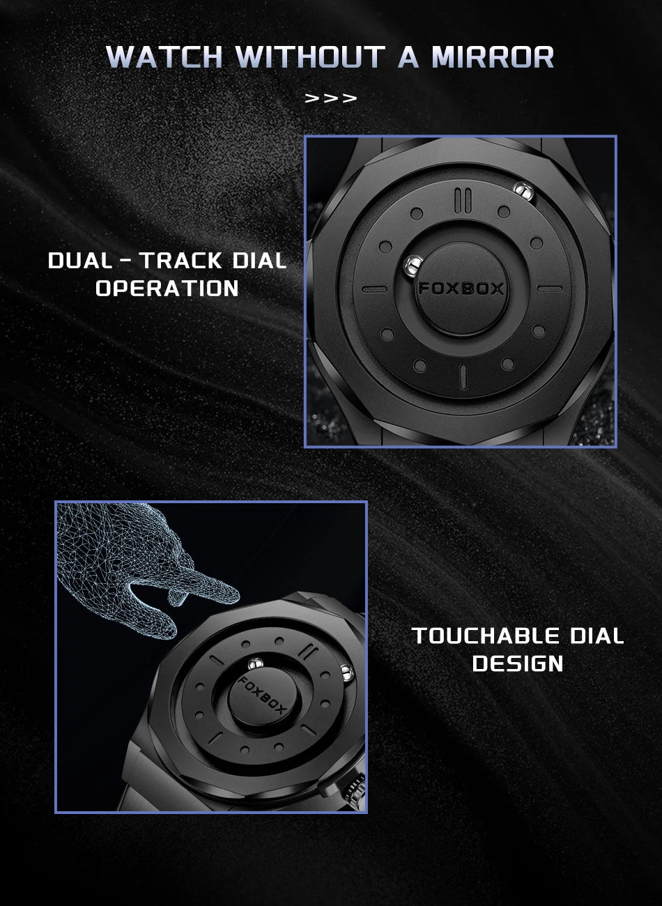 FOXBOX Creative Scrolling Pointer Magnetic Force Men's Quartz Wristwatches Outdoor Sports Waterproof Watch Men Relogio Masculino.