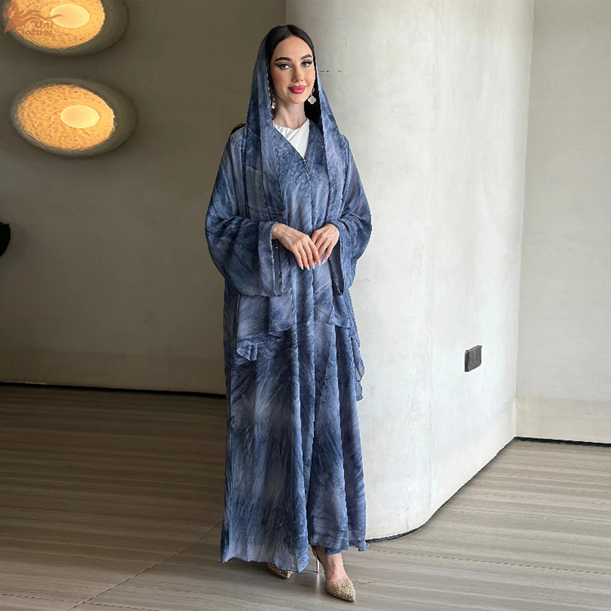 Uni Abaya Dubai 2025 Marble Print Hijab Abaya 2 Piece Set Chiffon Summer Modest Dresses Open Abaya Islamic Clothing.